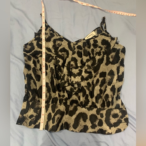Monteau Leopard Print Ruffle Mesh Cami Top - Picture 7 of 9